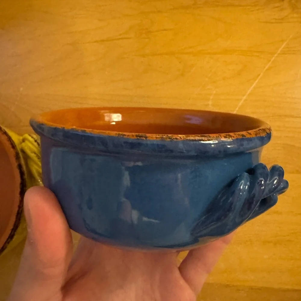 Set‎ of 2 Vintage De Silva Italy Terracotta Soup Bowls - Blue & Yellow
